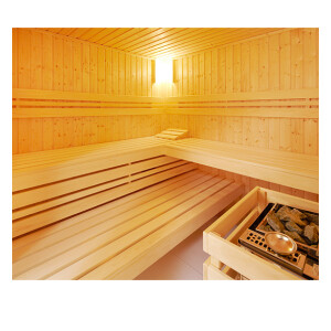 Sauna Urban 209x209x200cm mit Eckeinstieg und Fensterelement