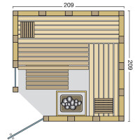 Sauna Urban 209x209x200cm mit Eckeinstieg und Fensterelement