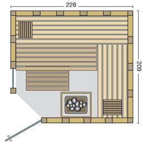 Sauna Urban 228x209x200cm mit Eckeinstieg und Fensterelement