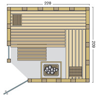 Sauna Urban 228x209x200cm corner entry and window