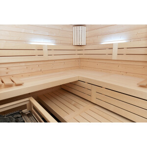 Sauna Espoo solid wood 45mm with corner entrance and window