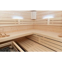 Sauna Espoo Massivholz 45mm mit Eckeinstieg und Fenster